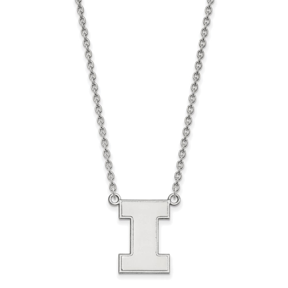 Sterling Silver Rhodium-plated LogoArt University of Illinois Letter I Large Pendant 18 inch Necklace