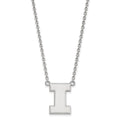 Sterling Silver Rhodium-plated LogoArt University of Illinois Letter I Large Pendant 18 inch Necklace