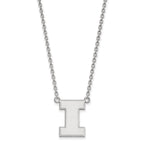 Sterling Silver Rhodium-plated LogoArt University of Illinois Letter I Large Pendant 18 inch Necklace