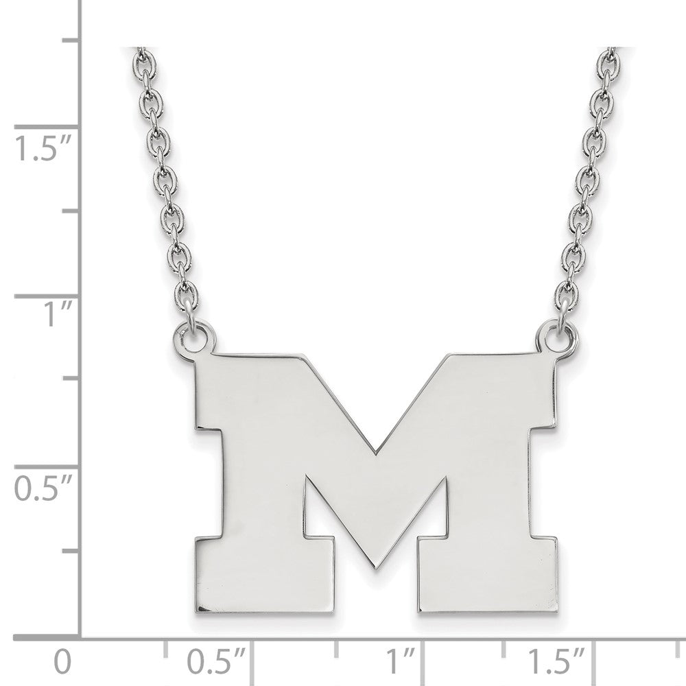 Sterling Silver Rhodium-plated LogoArt University of Michigan Letter M Large Pendant 18 inch Necklace