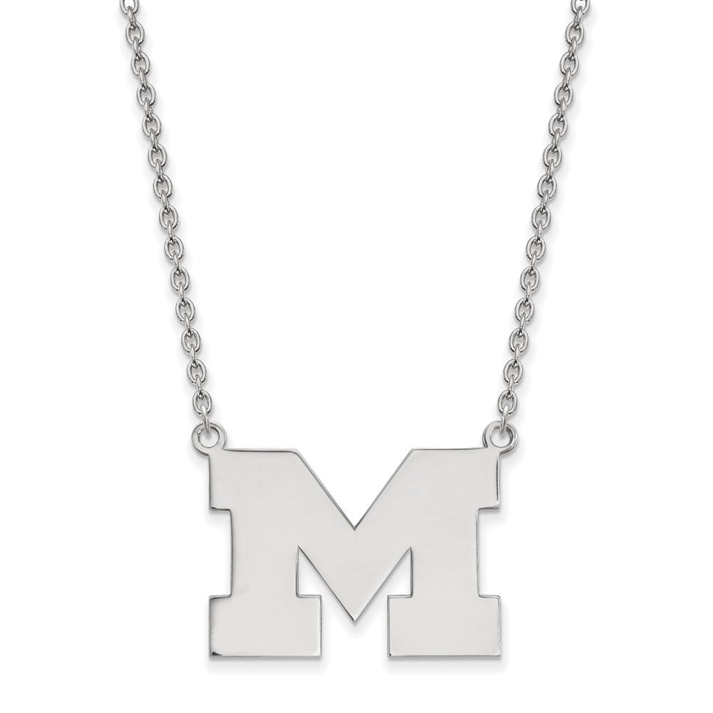 Sterling Silver Rhodium-plated LogoArt University of Michigan Letter M Large Pendant 18 inch Necklace