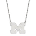 Sterling Silver Rhodium-plated LogoArt University of Michigan Letter M Large Pendant 18 inch Necklace