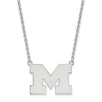 Sterling Silver Rhodium-plated LogoArt University of Michigan Letter M Large Pendant 18 inch Necklace