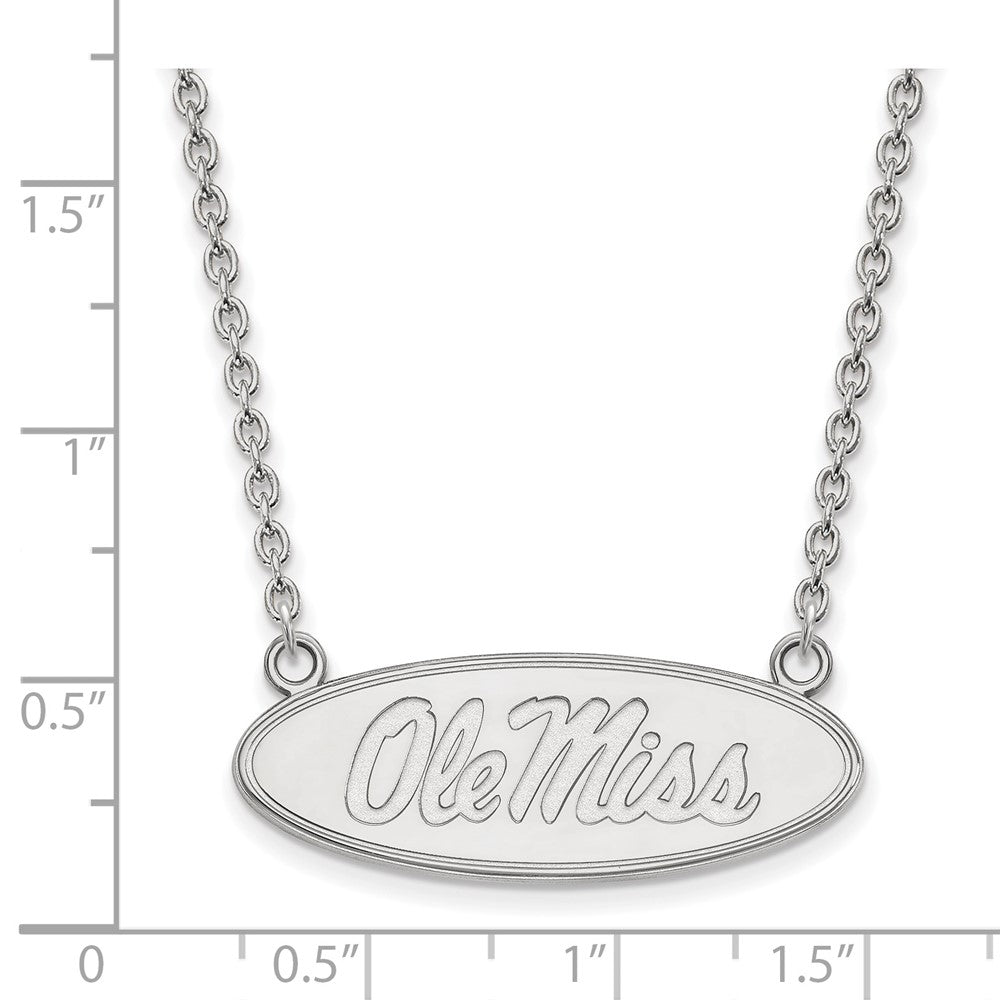 Sterling Silver Rhodium-plated LogoArt University of Mississippi Ole Miss Large Oval Pendant 18 inch Necklace
