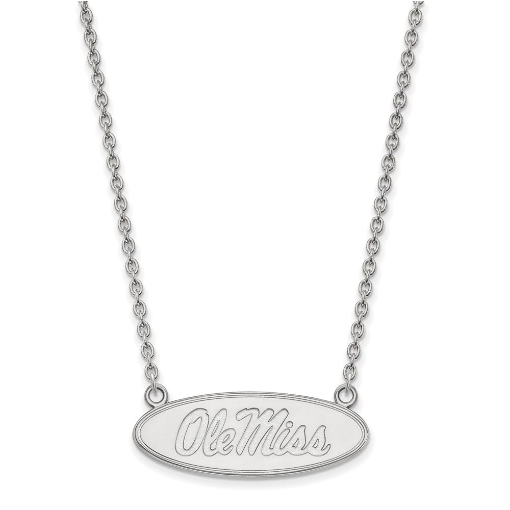 14k White Gold LogoArt University of Mississippi Ole Miss Large Oval Pendant 18 inch Necklace