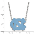 Sterling Silver Rhodium-plated LogoArt University of North Carolina N-C Enameled Large Pendant 18 inch Necklace