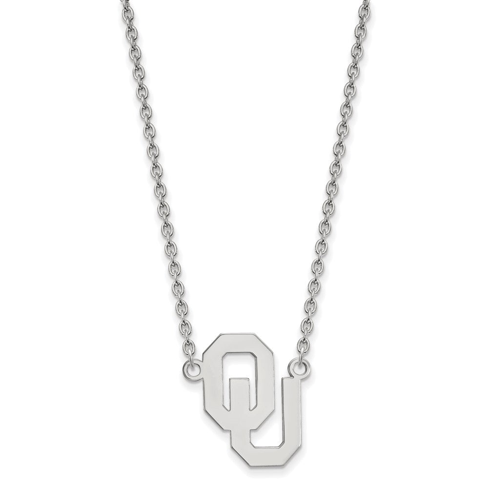 Sterling Silver Rhodium-plated LogoArt University of Oklahoma O-U Large Pendant 18 inch Necklace