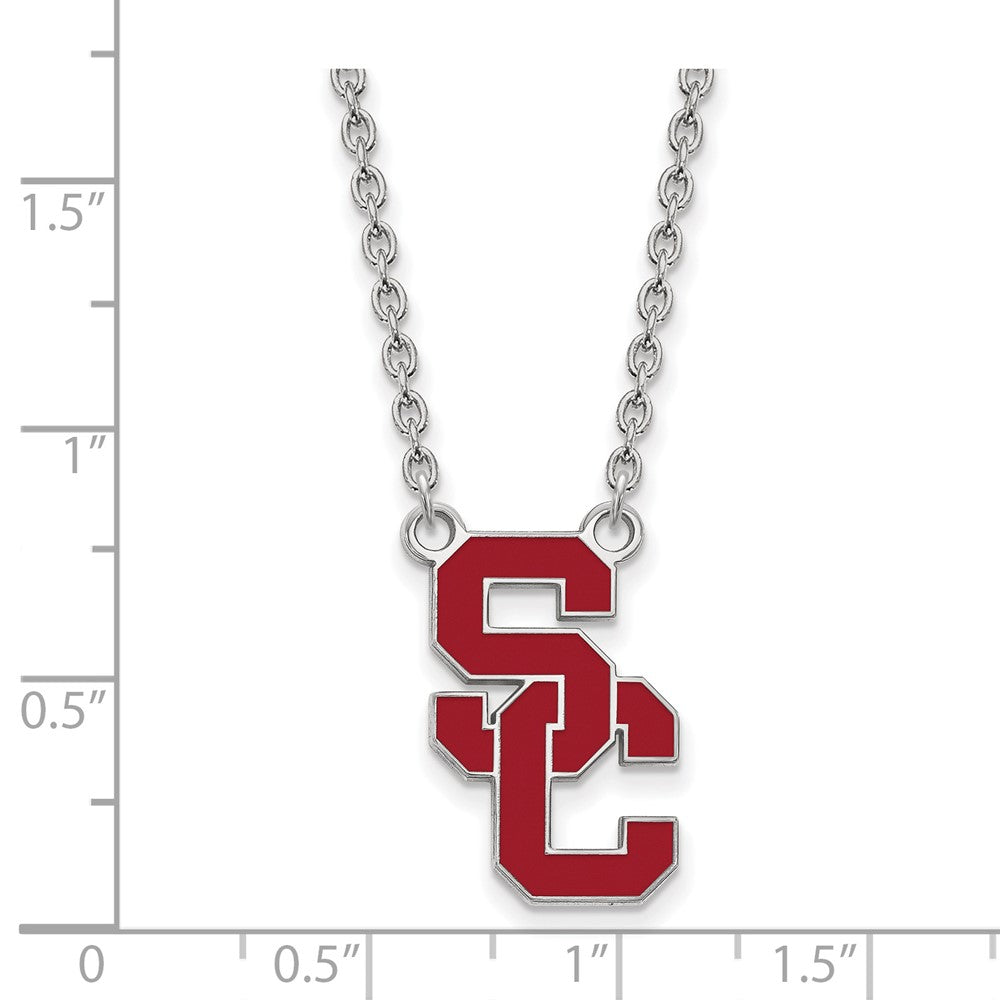 Sterling Silver Rhodium-plated University of Southern California S-C Large Enameled Pendant 18 inch Necklace