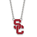 Sterling Silver Rhodium-plated University of Southern California S-C Large Enameled Pendant 18 inch Necklace