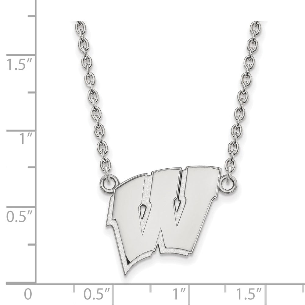 10k White Gold LogoArt University of Wisconsin Letter W Large Pendant 18 inch Necklace