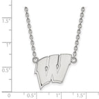 Sterling Silver Rhodium-plated LogoArt University of Wisconsin Letter W Large Pendant 18 inch Necklace