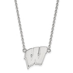 14k White Gold LogoArt University of Wisconsin Letter W Large Pendant 18 inch Necklace