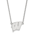 10k White Gold LogoArt University of Wisconsin Letter W Large Pendant 18 inch Necklace