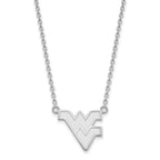 Sterling Silver Rhodium-plated LogoArt West Virginia University W-V Large Pendant 18 inch Necklace
