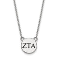 Sterling Silver Rhodium-plated LogoArt Zeta Tau Alpha Sorority Greek Letters Small Black Enamel Pendant 18 inch Necklace