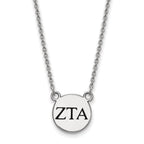 Sterling Silver Rhodium-plated LogoArt Zeta Tau Alpha Sorority Greek Letters Small Black Enamel Pendant 18 inch Necklace