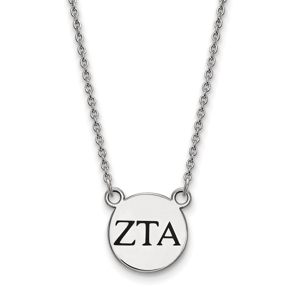 Sterling Silver Rhodium-plated LogoArt Zeta Tau Alpha Sorority Greek Letters Small Black Enamel Pendant 18 inch Necklace