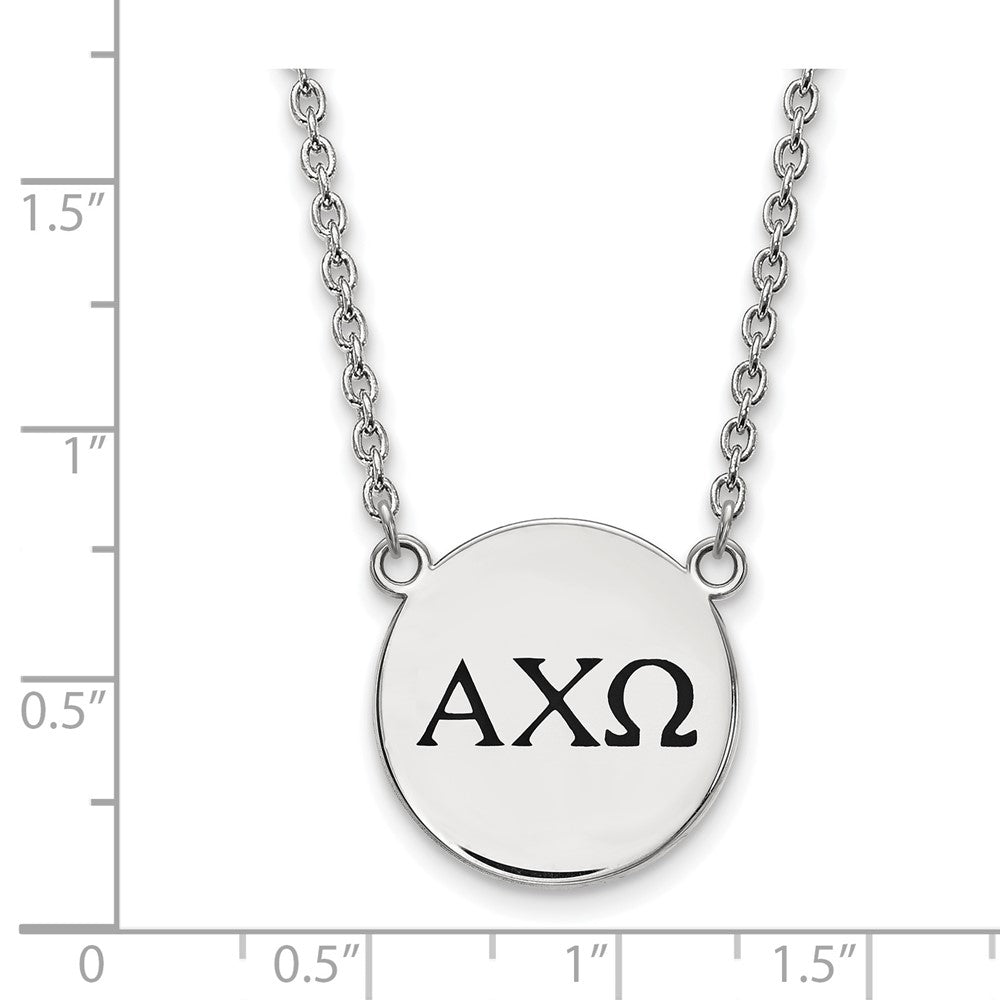 Sterling Silver Rhodium-plated LogoArt Alpha Chi Omega Sorority Greek Letters Large Black Enamel Pendant 18 inch Necklace