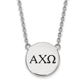 Sterling Silver Rhodium-plated LogoArt Alpha Chi Omega Sorority Greek Letters Large Black Enamel Pendant 18 inch Necklace