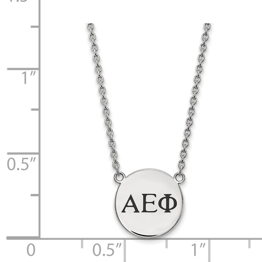 Sterling Silver Rhodium-plated LogoArt Alpha Epsilon Phi Sorority Greek Letters Small Black Enamel Pendant 18 inch Necklace
