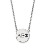 Sterling Silver Rhodium-plated LogoArt Alpha Epsilon Phi Sorority Greek Letters Small Black Enamel Pendant 18 inch Necklace