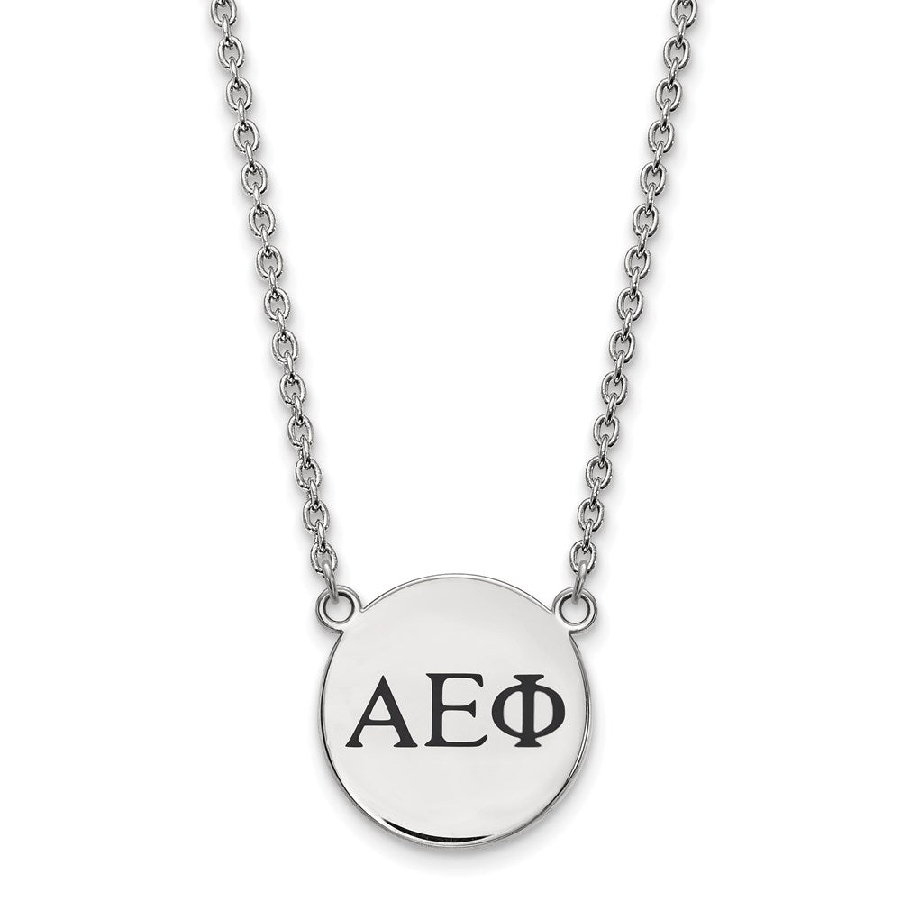 Sterling Silver Rhodium-plated LogoArt Alpha Epsilon Phi Sorority Greek Letters Small Black Enamel Pendant 18 inch Necklace