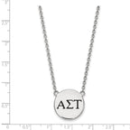 Sterling Silver Rhodium-plated LogoArt Alpha Sigma Tau Sorority Greek Letters Large Black Enamel Pendant 18 inch Necklace