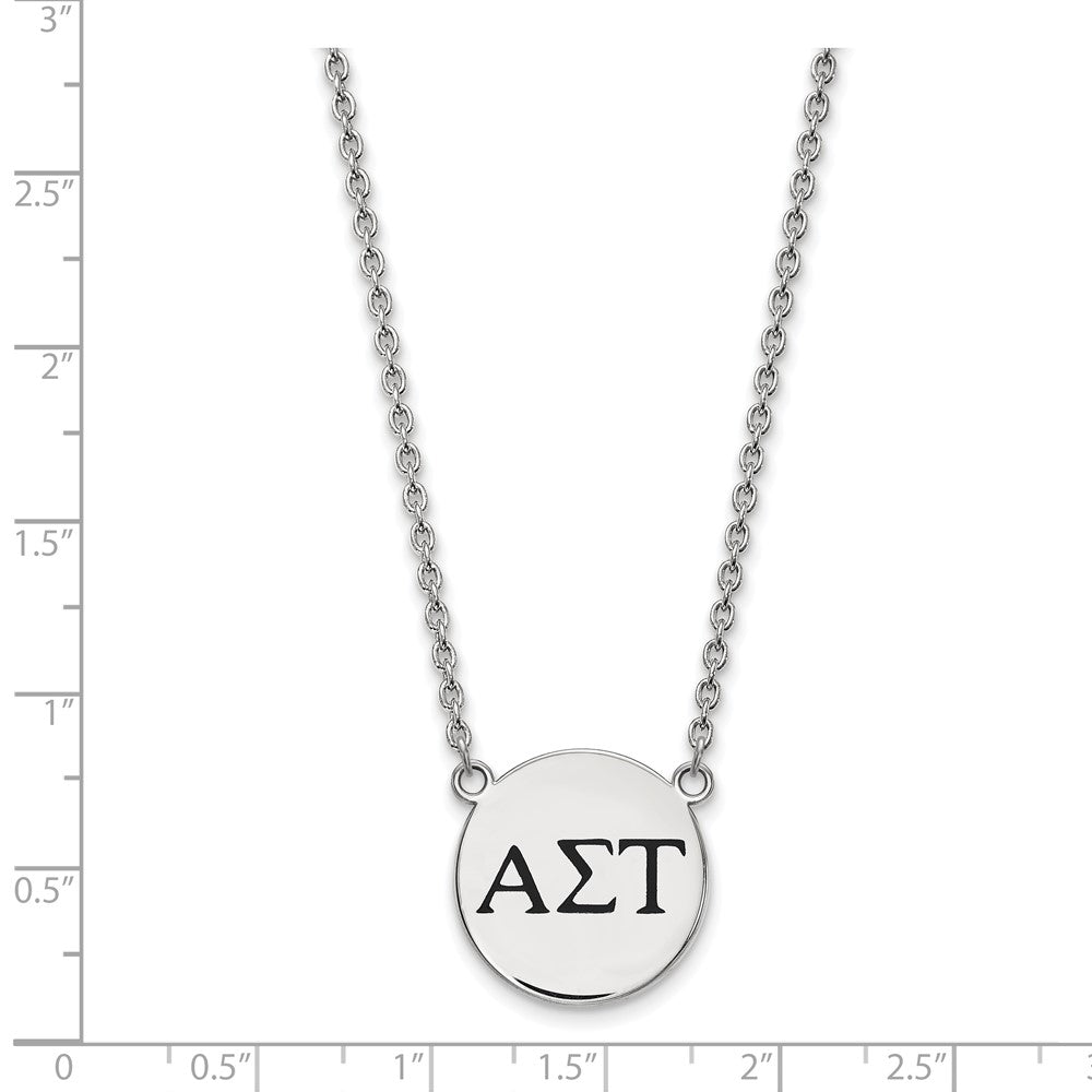 Sterling Silver Rhodium-plated LogoArt Alpha Sigma Tau Sorority Greek Letters Large Black Enamel Pendant 18 inch Necklace