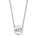 Sterling Silver Rhodium-plated LogoArt Alpha Sigma Tau Sorority Greek Letters Large Black Enamel Pendant 18 inch Necklace