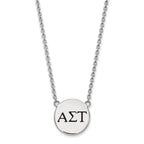 Sterling Silver Rhodium-plated LogoArt Alpha Sigma Tau Sorority Greek Letters Large Black Enamel Pendant 18 inch Necklace