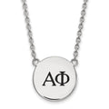Sterling Silver Rhodium-plated LogoArt Alpha Phi Sorority Greek Letters Large Black Enamel Pendant 18 inch Necklace