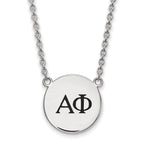 Sterling Silver Rhodium-plated LogoArt Alpha Phi Sorority Greek Letters Large Black Enamel Pendant 18 inch Necklace