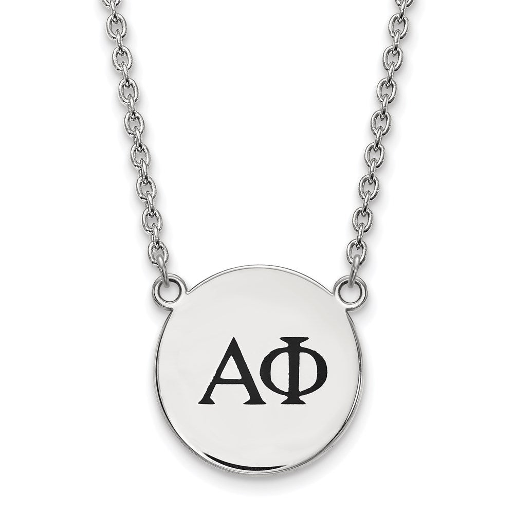 Sterling Silver Rhodium-plated LogoArt Alpha Phi Sorority Greek Letters Large Black Enamel Pendant 18 inch Necklace