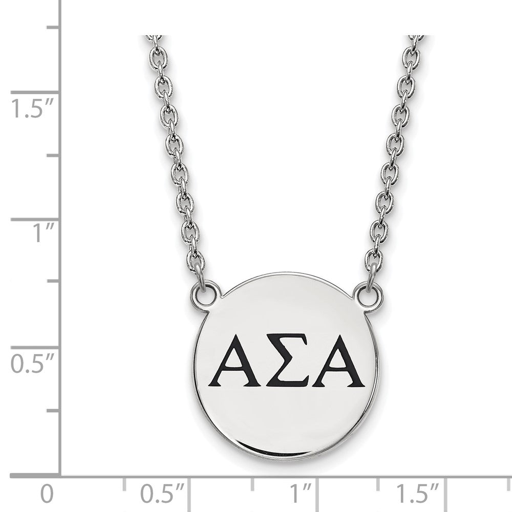 Sterling Silver Rhodium-plated LogoArt Alpha Sigma Alpha Sorority Greek Letters Large Black Enamel Pendant 18 inch Necklace
