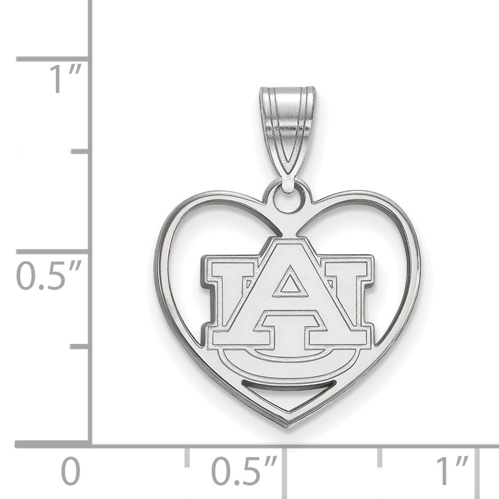 Sterling Silver Rhodium-plated LogoArt Auburn University Heart Pendant