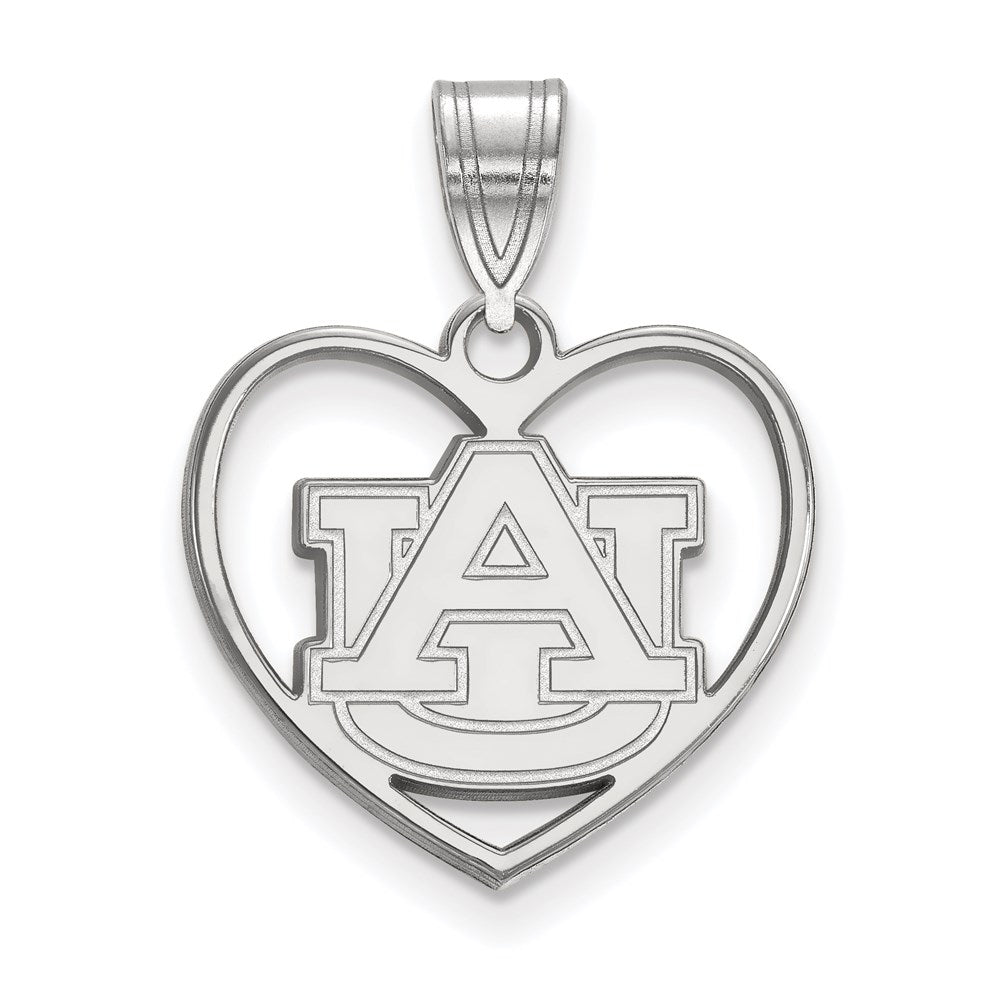 Sterling Silver Rhodium-plated LogoArt Auburn University Heart Pendant