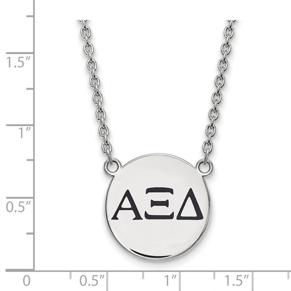 Sterling Silver Rhodium-plated LogoArt Alpha Xi Delta Sorority Greek Letters Large Black Enamel Pendant 18 inch Necklace