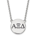 Sterling Silver Rhodium-plated LogoArt Alpha Xi Delta Sorority Greek Letters Large Black Enamel Pendant 18 inch Necklace