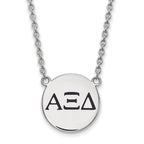 Sterling Silver Rhodium-plated LogoArt Alpha Xi Delta Sorority Greek Letters Large Black Enamel Pendant 18 inch Necklace