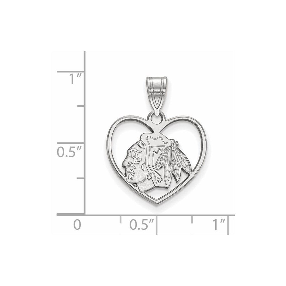 Sterling Silver Rhodium-plated NHL LogoArt Chicago Blackhawks Heart Pendant