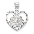 Sterling Silver Rhodium-plated NHL LogoArt Chicago Blackhawks Heart Pendant