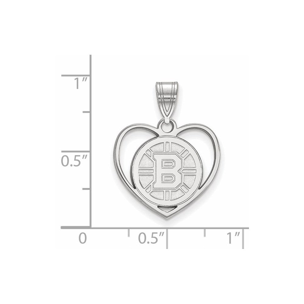 Sterling Silver Rhodium-plated NHL LogoArt Boston Bruins Heart Pendant