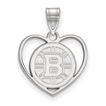 Sterling Silver Rhodium-plated NHL LogoArt Boston Bruins Heart Pendant