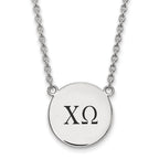 Sterling Silver Rhodium-plated LogoArt Chi Omega Sorority Greek Letters Large Black Enamel Pendant 18 inch Necklace