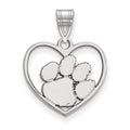 Sterling Silver Rhodium-plated LogoArt Clemson University Tiger Paw Heart Pendant