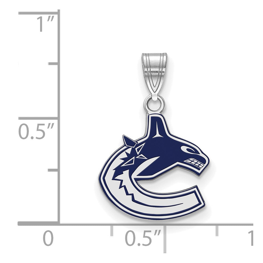 Sterling Silver Rhodium-plated NHL LogoArt Vancouver Canucks Small Enameled Pendant