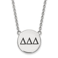 Sterling Silver Rhodium-plated LogoArt Delta Delta Delta Sorority Greek Letters Large Black Enamel Pendant 18 inch Necklace
