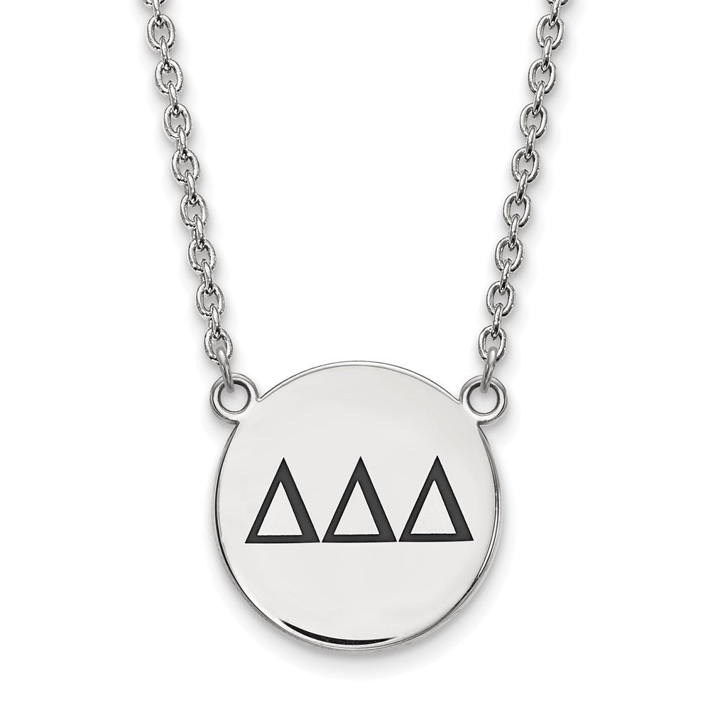 Sterling Silver Rhodium-plated LogoArt Delta Delta Delta Sorority Greek Letters Large Black Enamel Pendant 18 inch Necklace