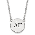 Sterling Silver Rhodium-plated LogoArt Delta Gamma Sorority Greek Letters Large Black Enamel Pendant 18 inch Necklace