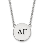 Sterling Silver Rhodium-plated LogoArt Delta Gamma Sorority Greek Letters Large Black Enamel Pendant 18 inch Necklace